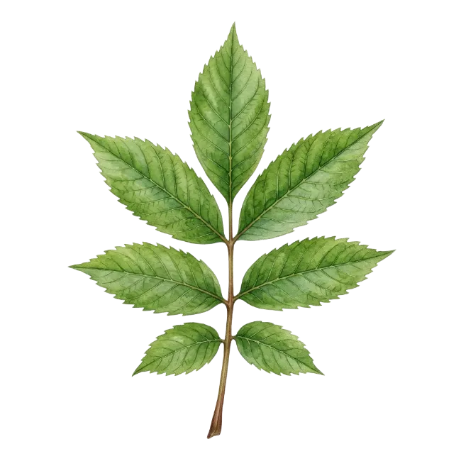 Watercolor green compound leaf botanical illustration