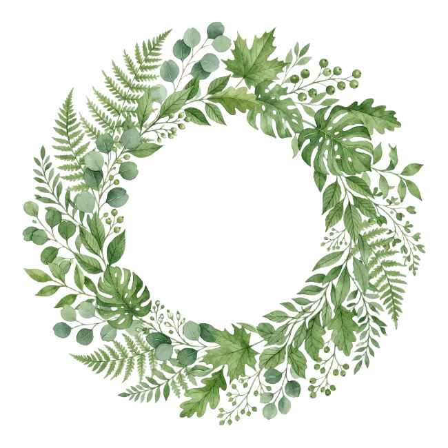 Watercolor Green Foliage Wreath