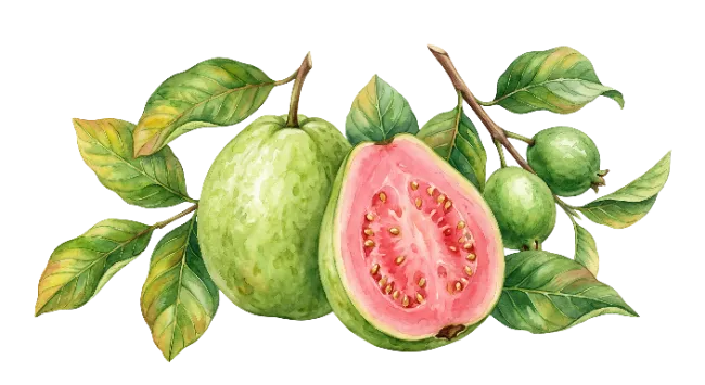 Watercolor Guava Fruit Branch Illustration