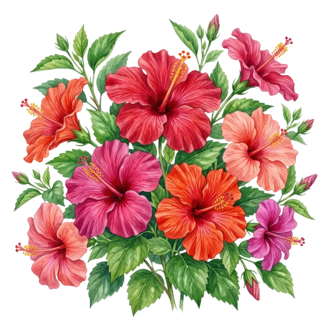 Watercolor Hibiscus Flowers Bouquet