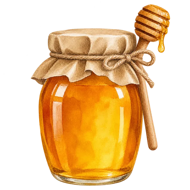 Watercolor Honey Jar with Dipper Illustration