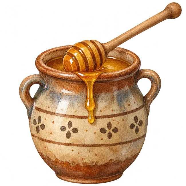 Watercolor Honey Pot with Dipper Illustration