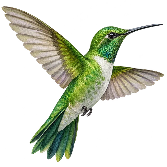 Watercolor Hummingbird In Flight