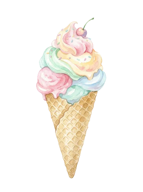 Watercolor Ice Cream Cone with Sprinkles and Cherry