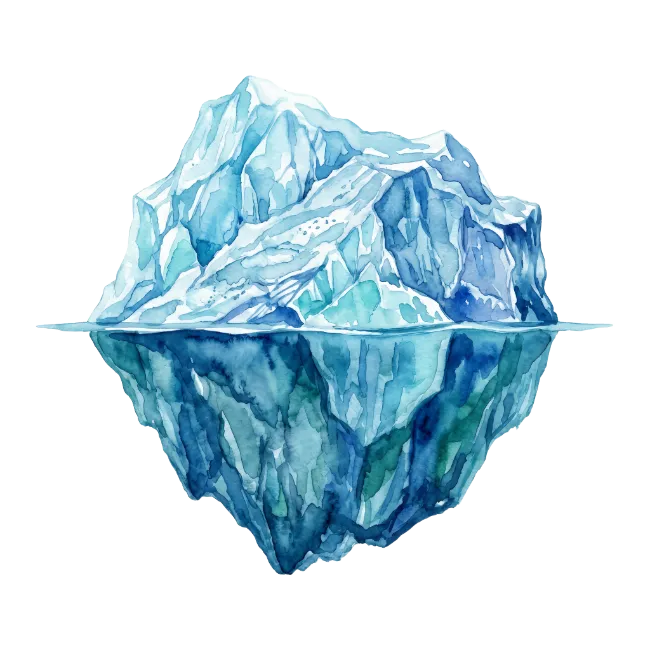 Watercolor Iceberg Illustration with Water Reflection