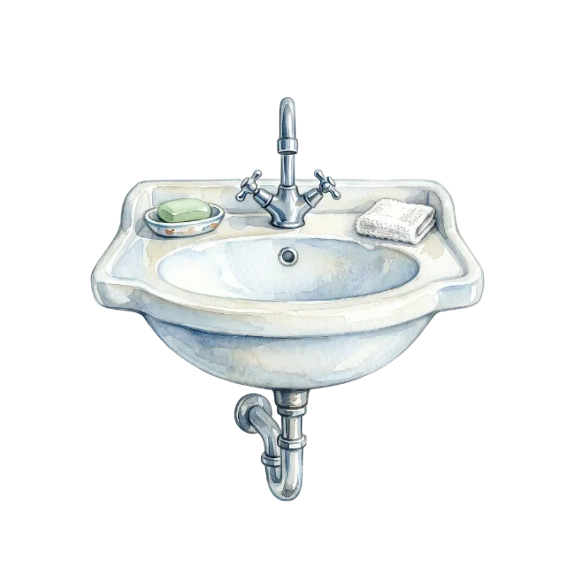 Watercolor Illustration of a Bathroom Sink