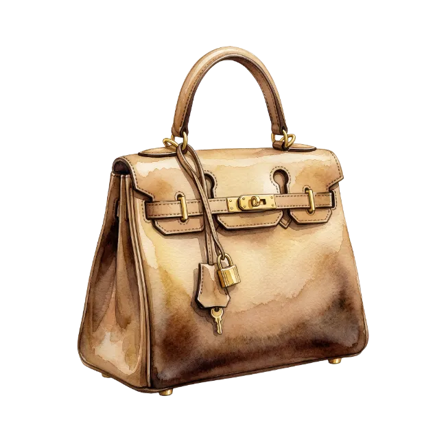 Watercolor Illustration of a Brown Leather Handbag