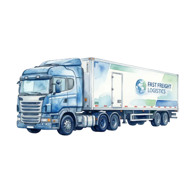 Watercolor Illustration of a Cargo Freight Truck