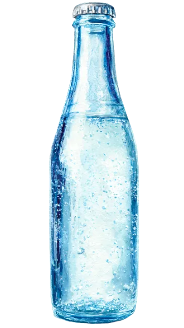 Watercolor illustration of a refreshing glass bottle