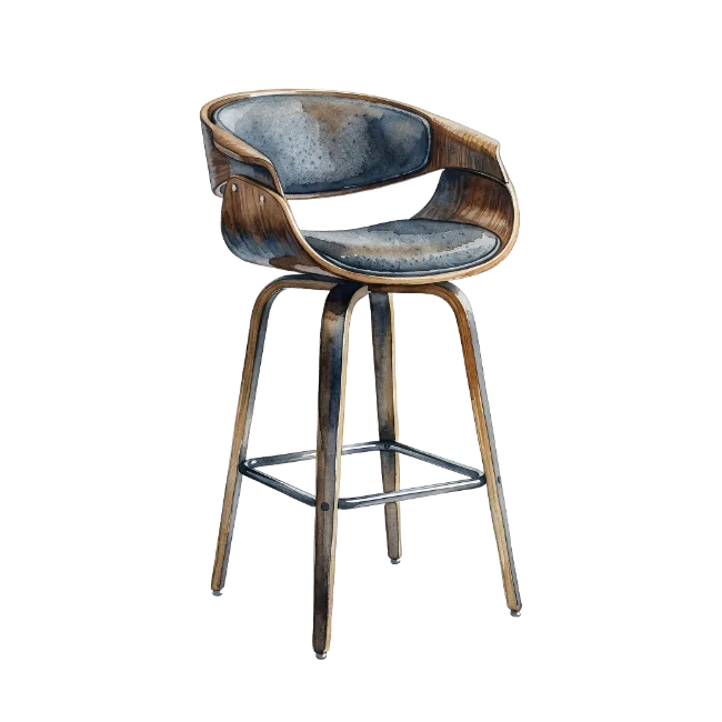 Watercolor Illustration of a Wooden Bar Stool