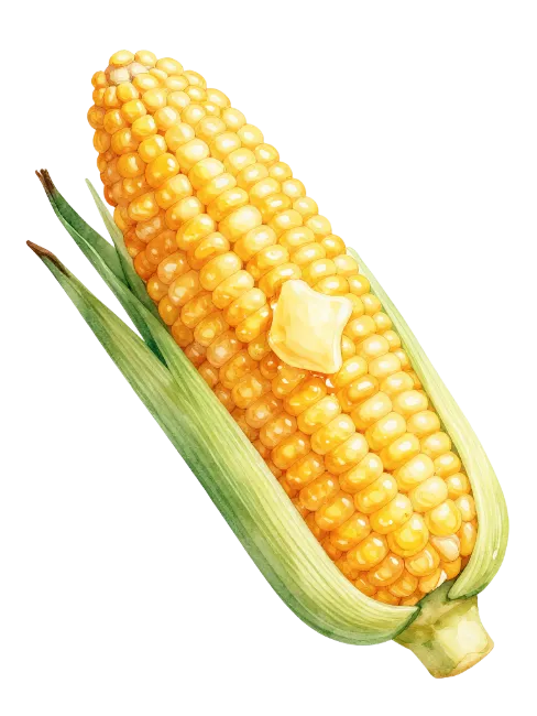 Watercolor Illustration of Corn on the Cob with Butter
