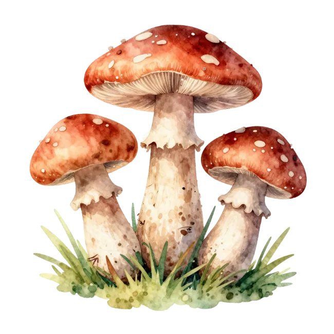Watercolor Illustration of Red Mushrooms