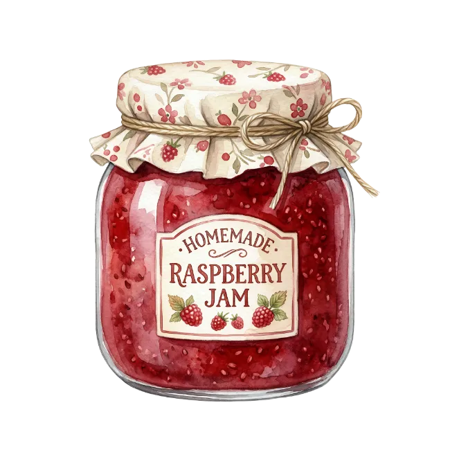 Watercolor Jar of Homemade Raspberry Jam