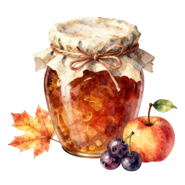 Watercolor Jar Of Jam With Apple And Grapes