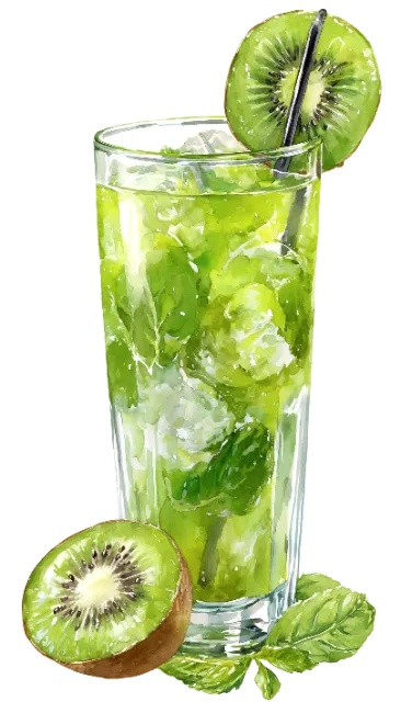Watercolor Kiwi Mojito Cocktail Illustration