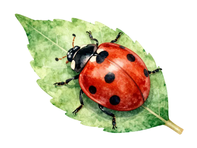 Watercolor Ladybug on Green Leaf