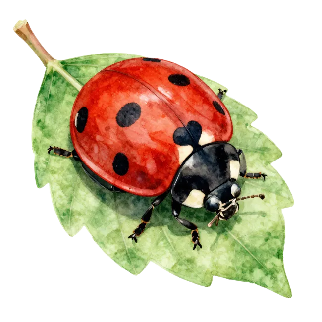 Watercolor Ladybug on Green Leaf