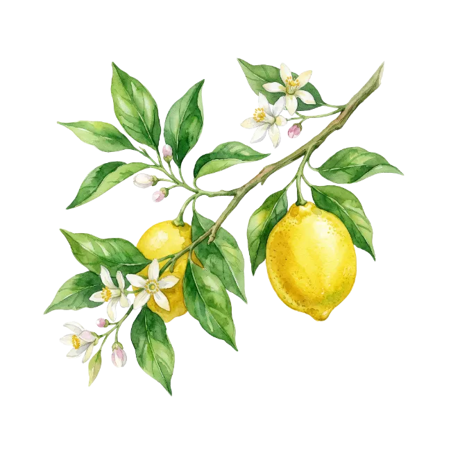 Watercolor Lemon Branch with Flowers