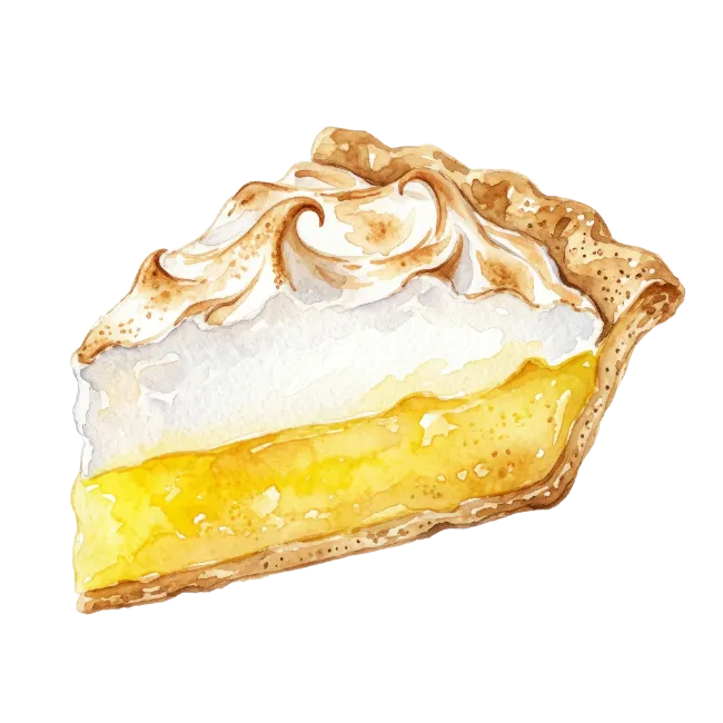 Watercolor Lemon Meringue Pie Slice