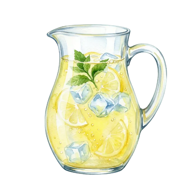 Watercolor Lemonade Pitcher with Ice and Mint