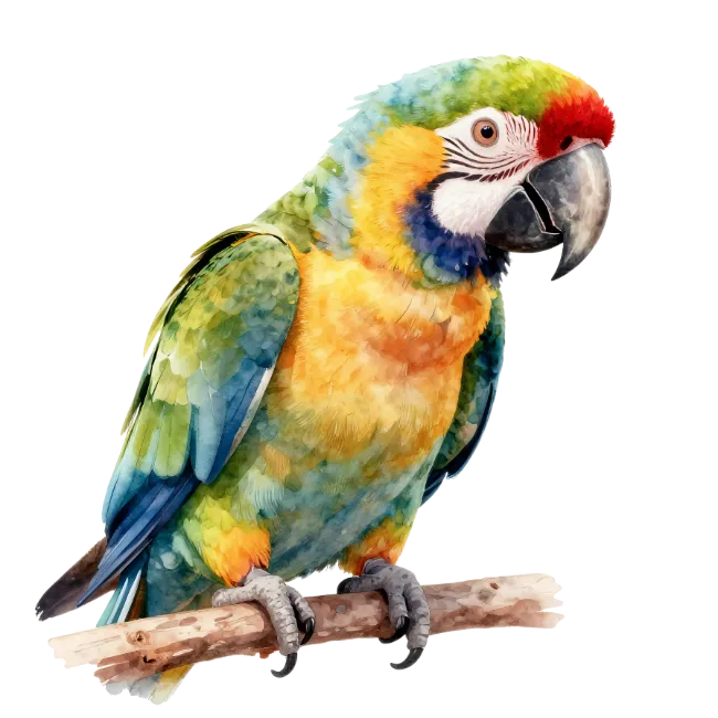 Watercolor Macaw Parrot Perched on Branch