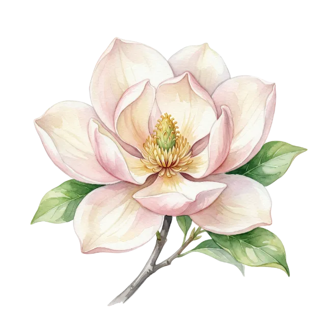Watercolor Magnolia Flower Illustration