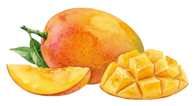 Watercolor Mango Fruit Slice and Chunks