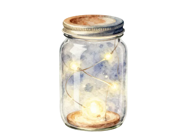 Watercolor Mason Jar with Fairy Lights