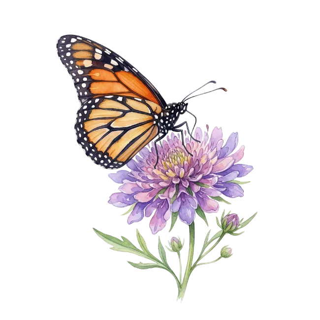Watercolor Monarch Butterfly on Purple Flower