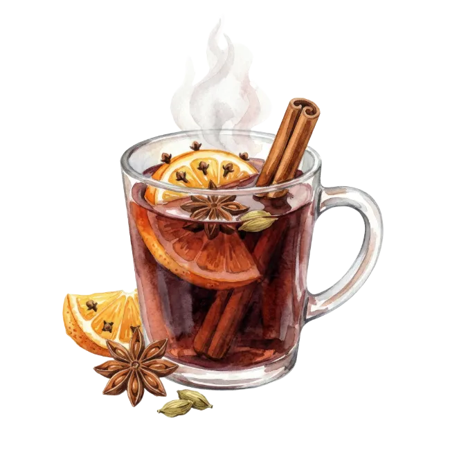 Watercolor Mulled Wine in Glass Cup