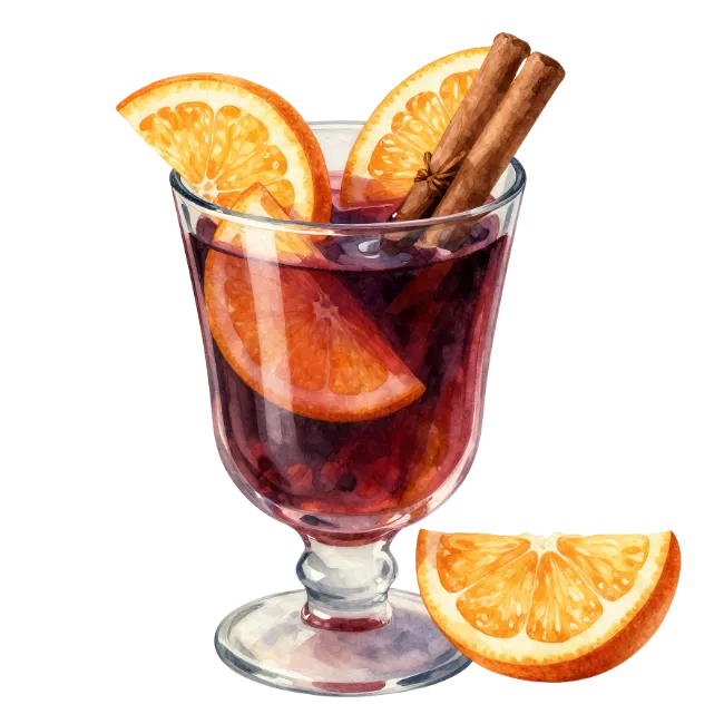 Watercolor Mulled Wine with Orange and Cinnamon