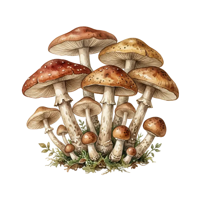 Watercolor Mushroom Cluster Illustration