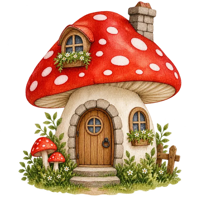 Watercolor Mushroom House Illustration