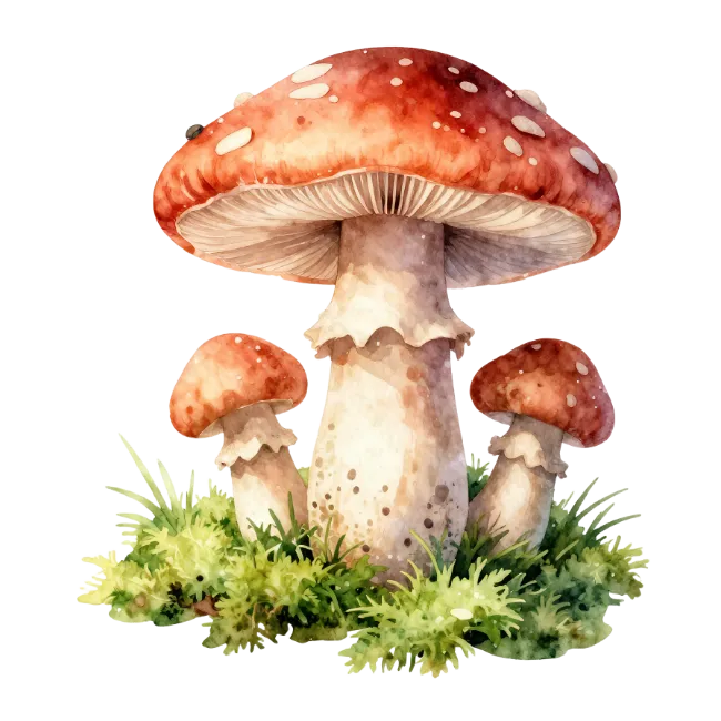 Watercolor Mushrooms with Moss