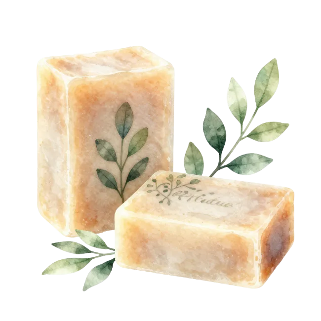 Watercolor Natural Soap Bars with Green Leaves