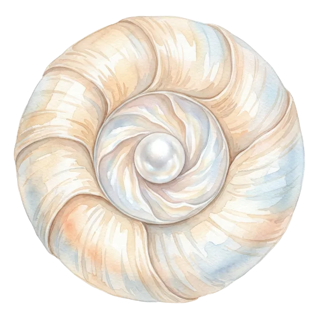 Watercolor Nautilus Shell with Pearl