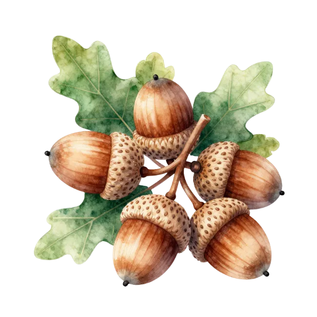 Watercolor Oak Leaves And Acorns