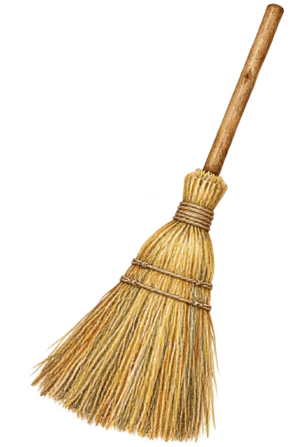 Watercolor Old Wooden Broom Illustration