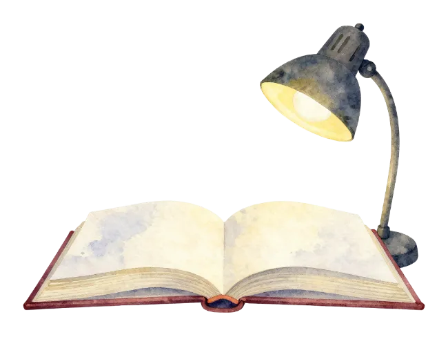 Watercolor Open Book with Desk Lamp
