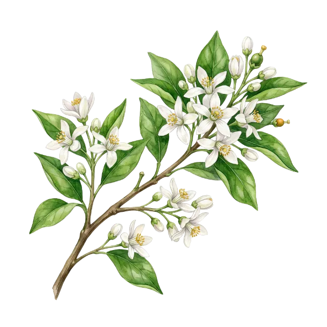Watercolor Orange Blossom Branch with Leaves