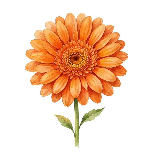 Watercolor Orange Gerbera Daisy Flower