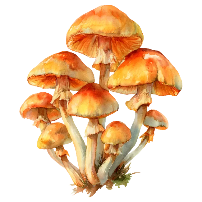 Watercolor Orange Mushrooms Cluster Illustration