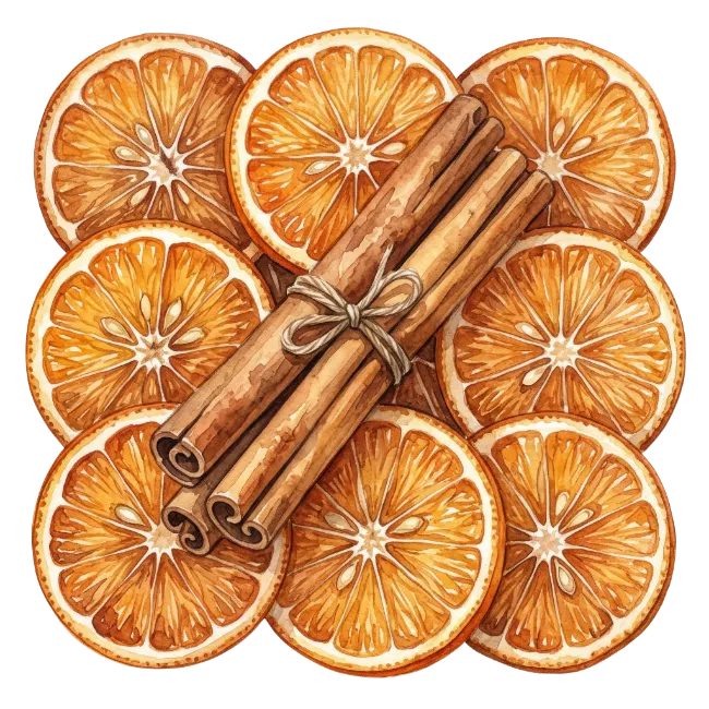 Watercolor Orange Slices and Cinnamon Sticks