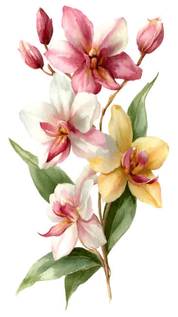 Watercolor orchid flowers arrangement