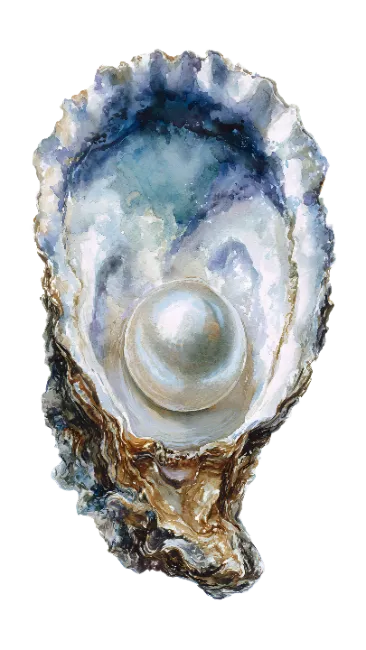 Watercolor Oyster Shell with Pearl