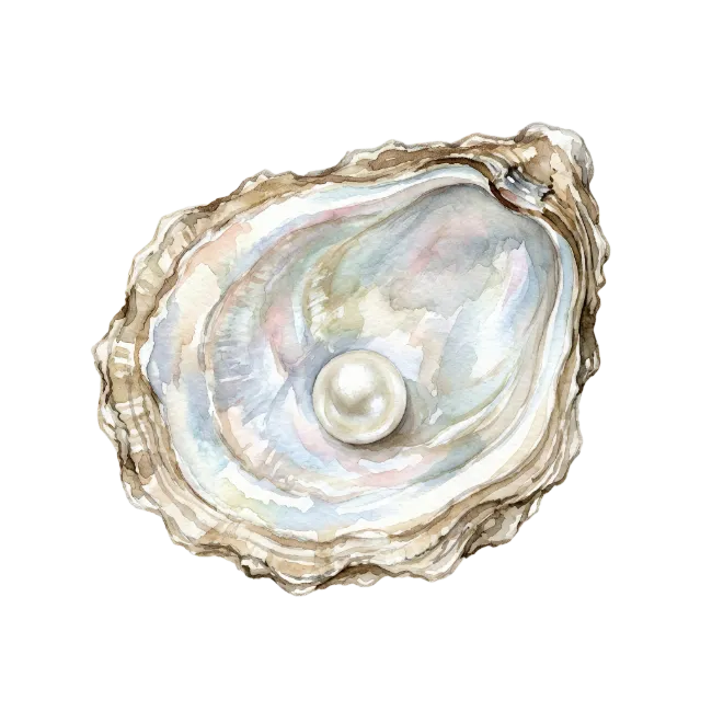 Watercolor Oyster Shell with Pearl