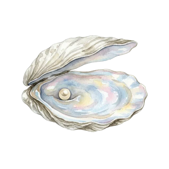Watercolor Oyster With Pearl