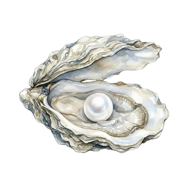 Watercolor Oyster With Pearl