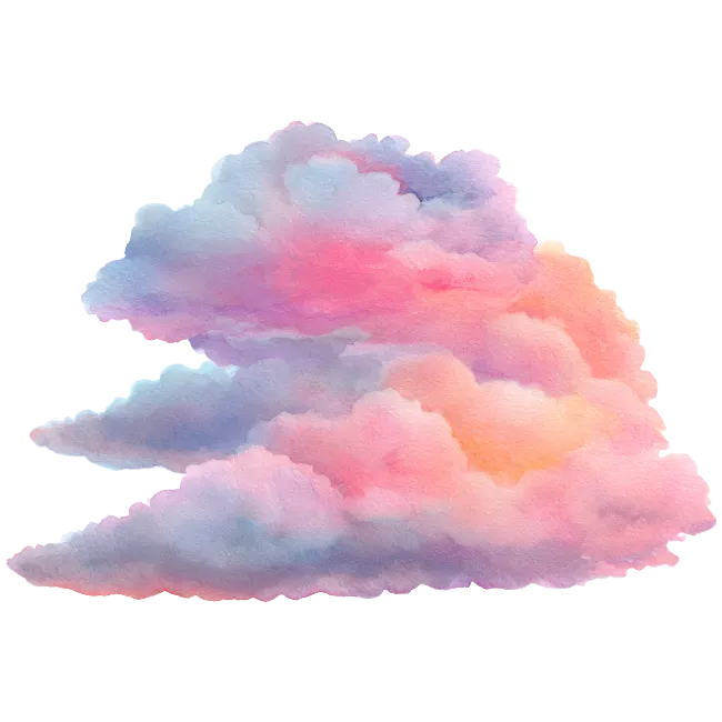 Watercolor Painted Pink and Blue Cloud Illustration