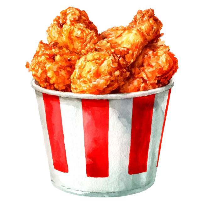 Watercolor Painting of Crispy Fried Chicken Bucket